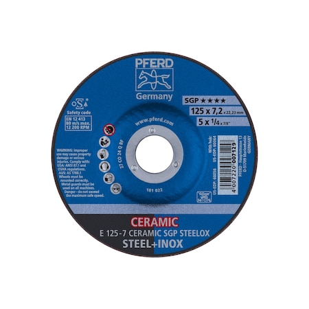 Pferd 5" x 1/4 Grinding Wheel, 7/8" A.H. - CERAMIC SGP STEELOX - Type 27 60056